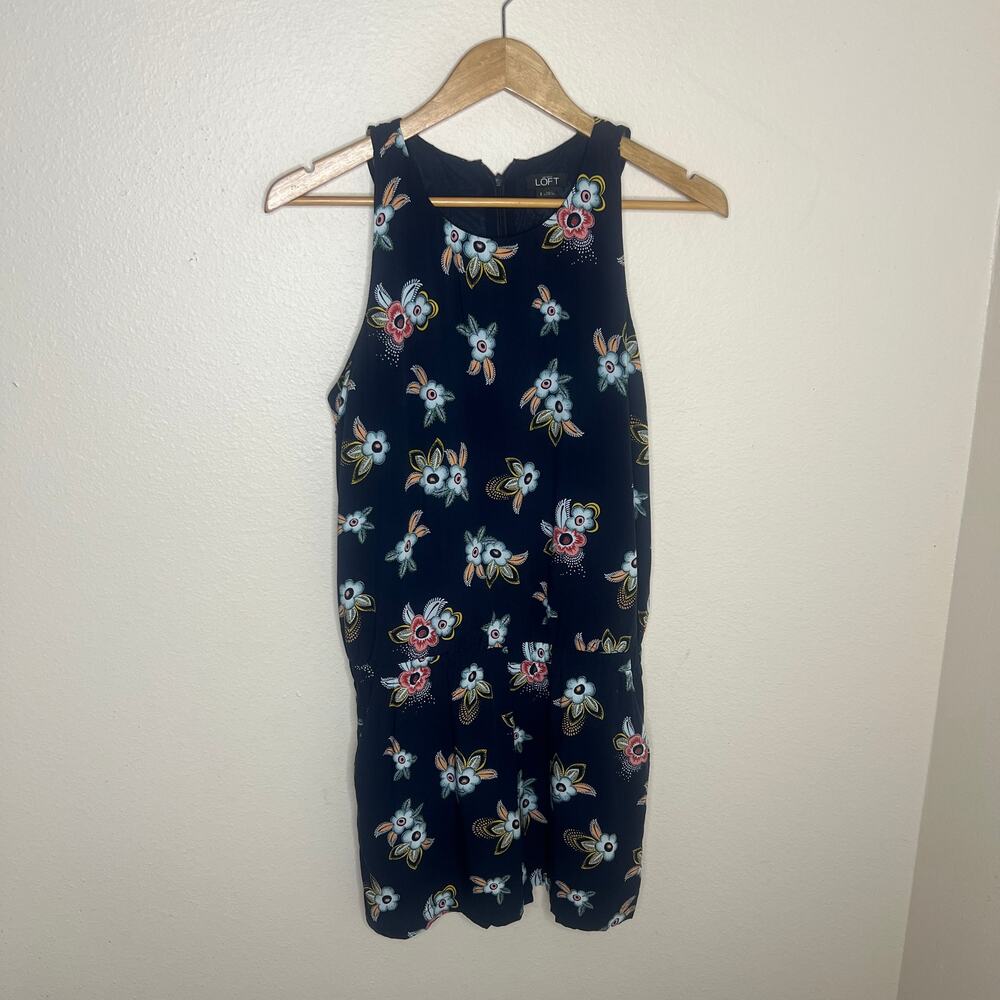 Loft Navy Floral Print Rayon Romper Small
